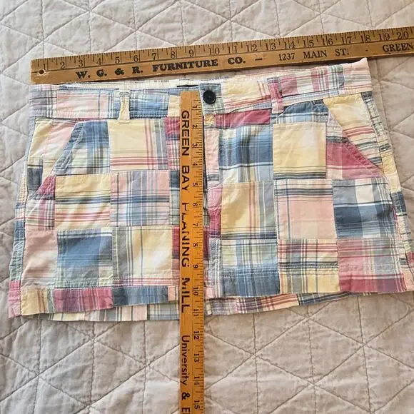 VTG Abercrombie & Fitch Y2K Micro Mini Patchwork Skirt Women's 10 Madras Plaid - Picture 9 of 9